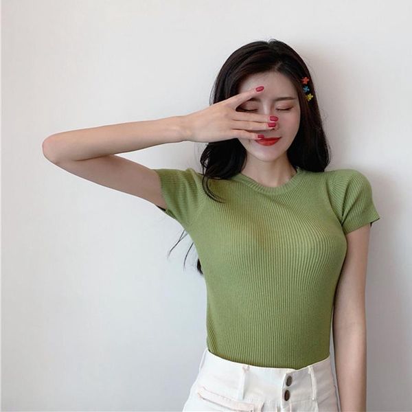 

yoga outfit women o neck solid short sleeve knitted slim t-shirt running sports sport wear fitness gym workout