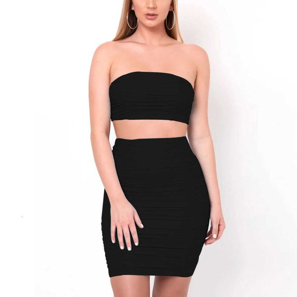 

dresses xiaxin women's casual slim vt pleated bra two piece baggy hip skirt, Black;gray