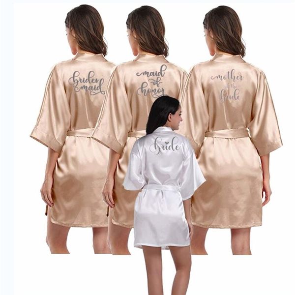 Champagner Gold Braut Robe Frauen Bademantel Satin Braut Party Dusche Geschenk Brautjungfer heiraten Hochzeit Roben 210901