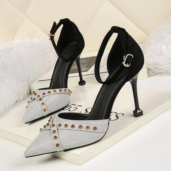 

women summer 9cm high heels burgundy sandals lady fetish luxury silver gold pearl rivet glitter pumps valentine dress shoes, Black