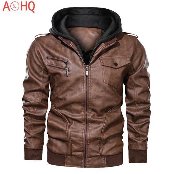 

men's suits & blazers winter jacket men leather motorcycle coat vintage pu bomber detachable hood fashion europe size 2021, White;black