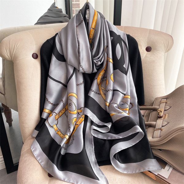 

new silk women's shawl thin scarf sunshade decoration with street four seasons, Blue;gray