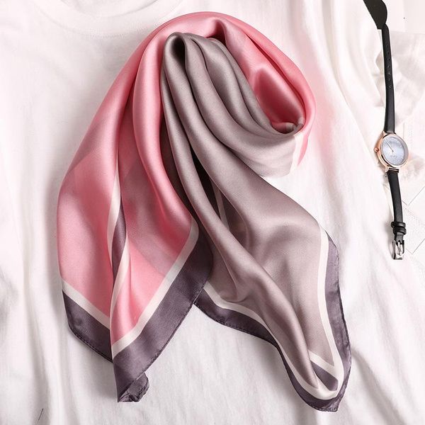 

scarves 2021 silk scarf lady neck square foulard solid shawl head band wrap for women bandana female large hijab fashion neckerchief, Blue;gray