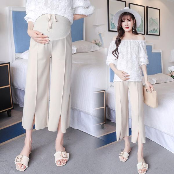 

maternity bottoms pregnant women pants 2021 spring and autumn wide-leg nine-cent, White