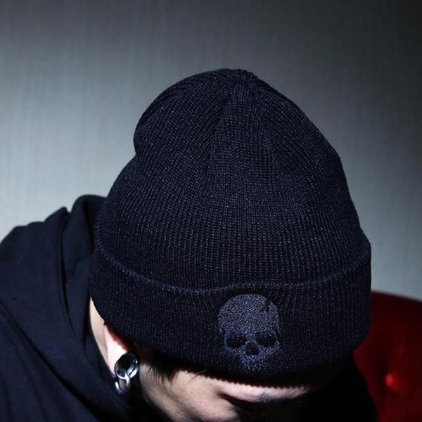 

berets winter cool cartoon skull print knitted windproof warm cap men women punk hip hop fashion black hat skullies beanies, Blue;gray