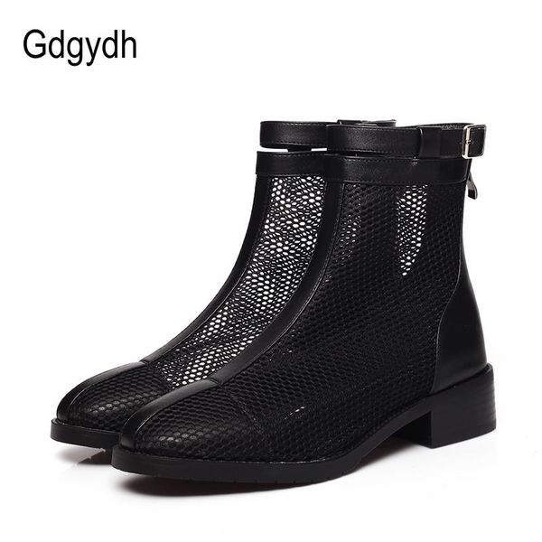 

boots gdgydh 2021 shoes woman summer mesh holes zipper breathable cool ankle low heels high quality, Black
