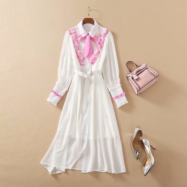 

european and american women's clothing 2021 the spring long-sleeved bow lapel fashionable fringed dresses xr06, Black;gray