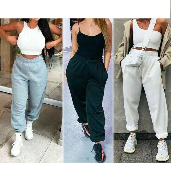 

women's pants & capris hirigin fashion ladies casual long trousers monochrome breathable sweat absorbent hip-hop dance sports overalls, Black;white