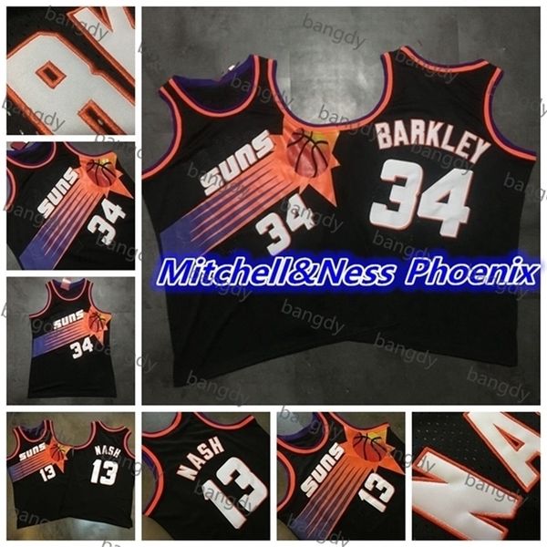 

09mitchell&ness basketball vintage steve 13 nash charles 34 barkley jersey mesh embroidery stitched mesh embroidery s stitched stock shirt, Black