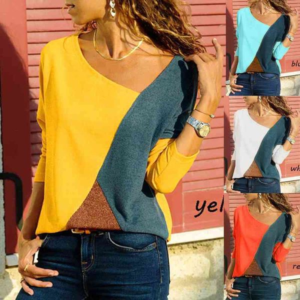 

plus size fashion patchwork blouse v-neck casual autumn winter ladies female women long sleeve blusas pullover, White