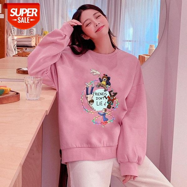 

thick-stranger things printed fleece sweatshirt pink round neck pullover 2 #bg4g, Black