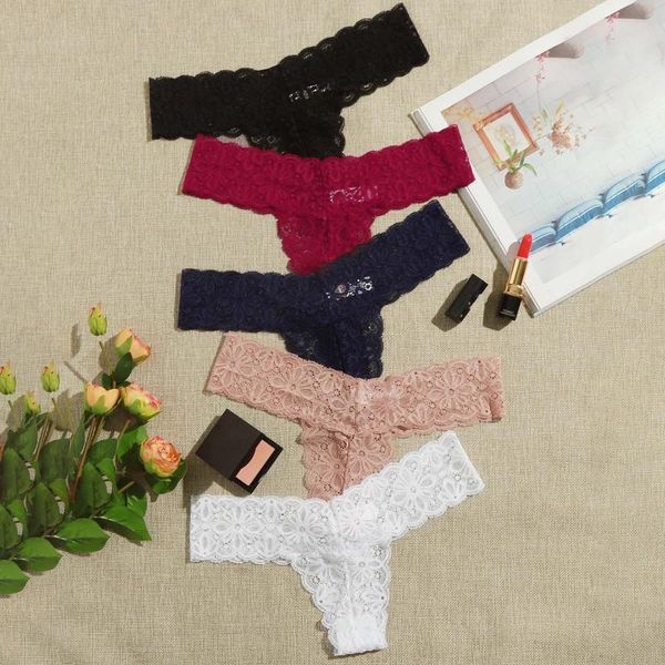 

women's panties 5pcs lingerie lace open thong g-pants underwear fft, Black;pink