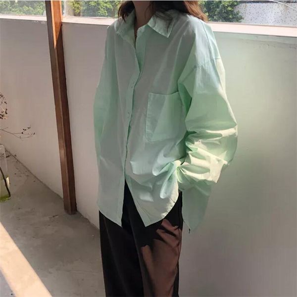 

all match pockets solid gentle chic shirts minimalist office lady casual streetwear loose blouses 210421, White