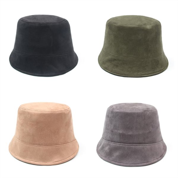 

solid color suede fisherman's hat sunshade bucket cap, Blue;gray