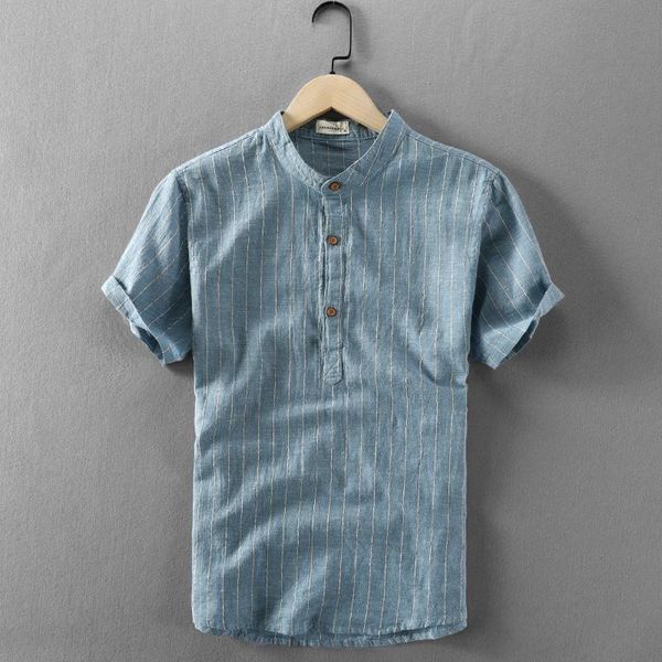 

men's casual shirts cotton linen shirt short sleeve blouse botton pinstripe comfortable handsome men henley, White;black