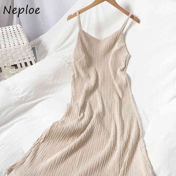 

neploe korean style soft pleated velvet women dress spring summer new camis vestidos solid color v-neck a-line dresses 210423, Black;gray