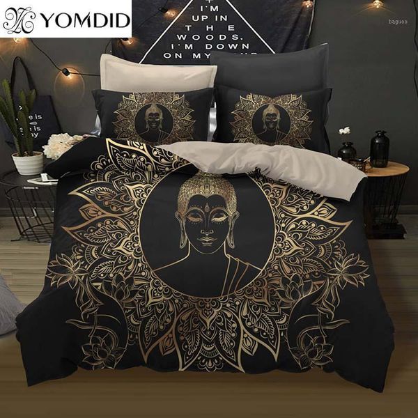 Set biancheria da letto Set geometrico Set Gold Buddha Cover Duvet con federa per BUDDDIST CREDEDERS Bedroom Stampate multi-dimensioni