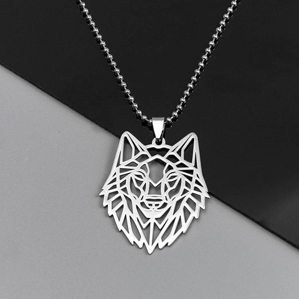 

1pcs wolf animal necklace 316l stainless steel forest animals men hollow cut out pendant jewelry gift for women necklaces, Silver