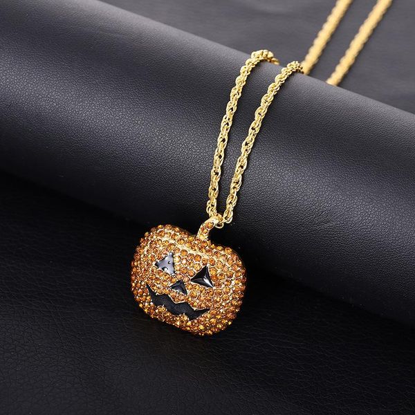

pendant necklaces 2021 halloween pumpkin fashion classic personality alloy inlaid zircon tide brand necklace hip hop lovers jewelry gift, Silver