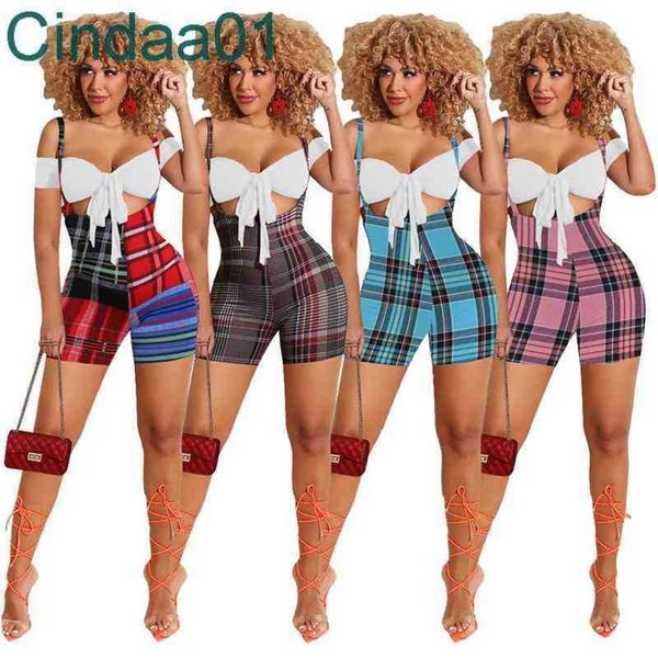 

dames trainingspakken twee stuks set designer outfits slanke vrije tijd zomer off shoulder plaid sling shorts sportwear, Gray