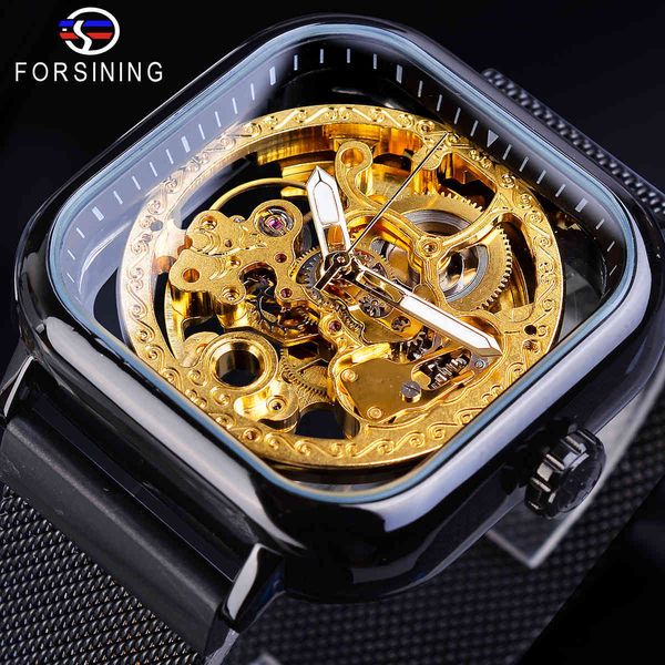 

quadrant automatic watches forsining man black rvs slim mesh belt golden skeleton mechanical wristwatch watch, Slivery;brown