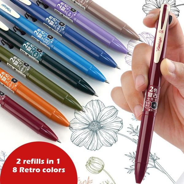 

gel pens 4pcs vintage color set 2 refills in 1 multi use writing drawing marker liner school student teacher supplies a6752