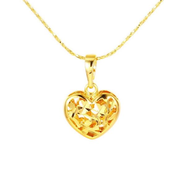 

women's hollow heart 24k gold plated pendant necklaces njgn042 fashion wedding gift women yellow gold plate pendants necklace, Silver