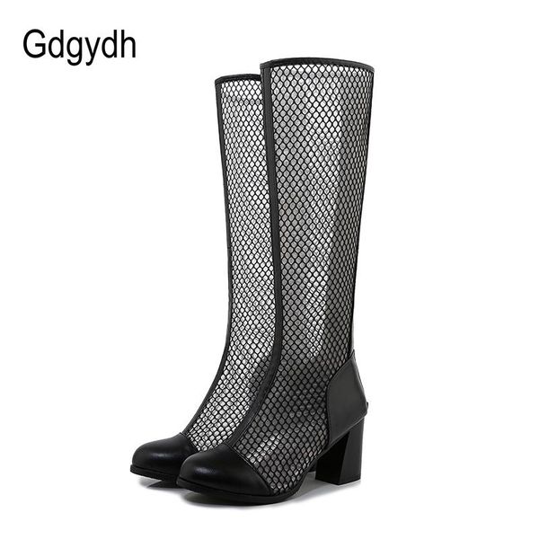 

boots gdgydh thick heel ladies long for summer air mesh hollow out shoes women knee high breathable drop, Black