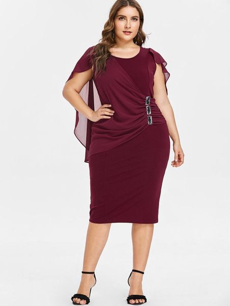 

factory4c2r chiffon new round shawl neck short tight sleeve skirt asymmetric over the knee large dress for women, White;black