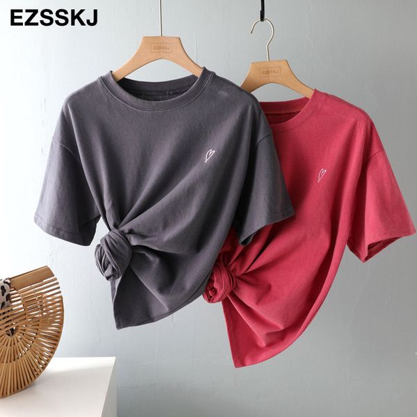 

2021 spring summer women oversize heart t-shirt casual loose cotton long t-shirt female basic thick, White