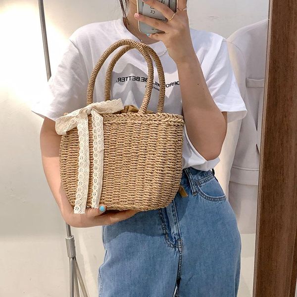 

women handbag rattan wicker straw woven half-round bag large capacity female casual travel tote fashion bolsos shoulder bags