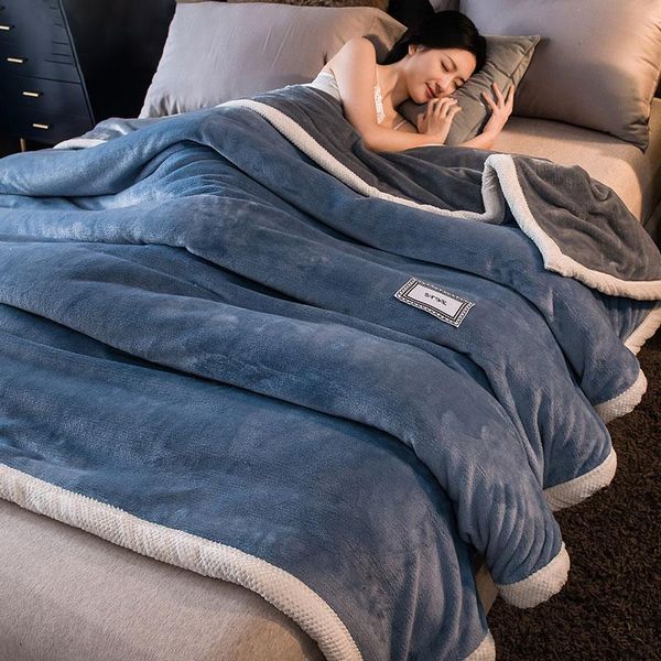 

blankets thickened coral fleece double blanket quilt winter flannel bed nap blanket.