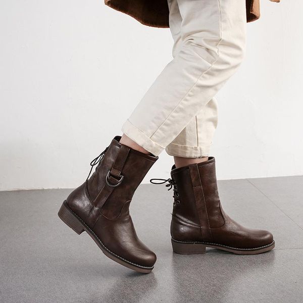 

boots all melody women winter school martion basic style englang retro riding shoes spring autumn mid-calf botas mujer 43s, Black