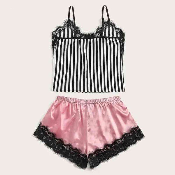 

midnight charm lace edge female imitation silk pink suspender bag lingerie two-piece set 211203, Black;white