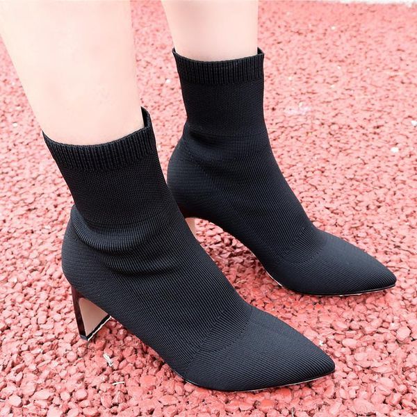 

boots leshion of chanmeb chic high heels stretch women knitted sock shoes autumn winter lady dress brand size 34-43 xfra, Black