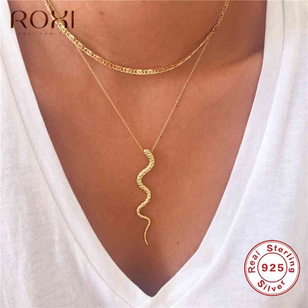 

roxi genuine 925 sterling silve snake pendant women gifts punk style charm gold choker necklace long statement jewelry, Silver