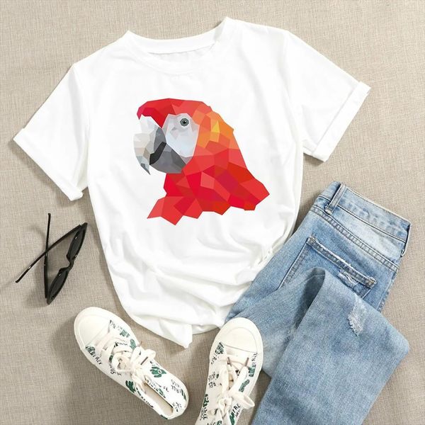 

summer beautiful polygonal animals parrot men and women bird graphic woman versatile streetwear trend style edgy shirt, White;black