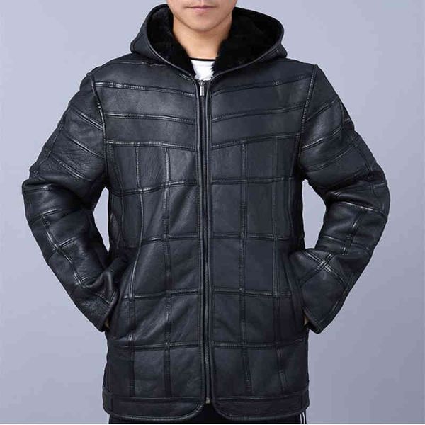 

men's thick hoodie, fur stitching, plaid lapel, fashion, winter, Black