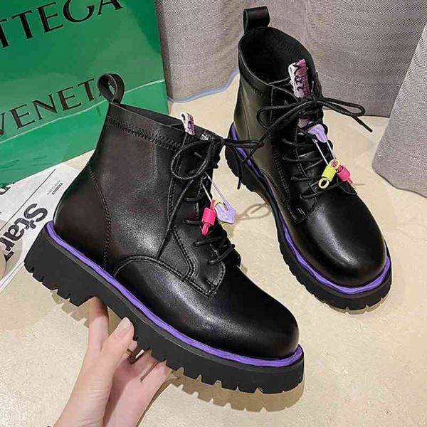 

boots women's shoes ankle boots autumn british wind fashion motorcycle anti-slip platform with thick heels fhvi, Black