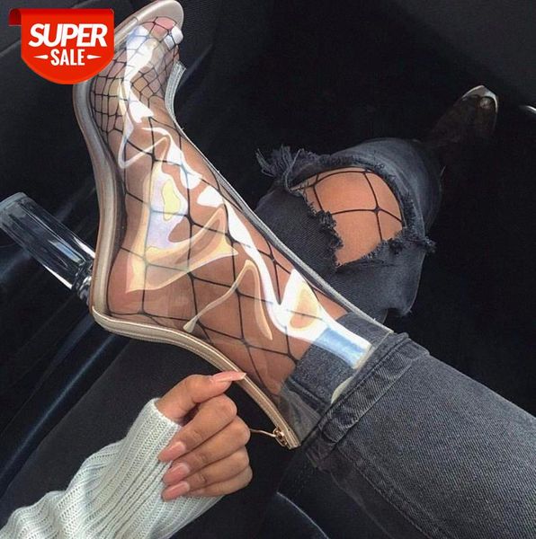 

european and american export boots, children's sandals, open toe transparent crystal high heels, size 40 #mg82, Black