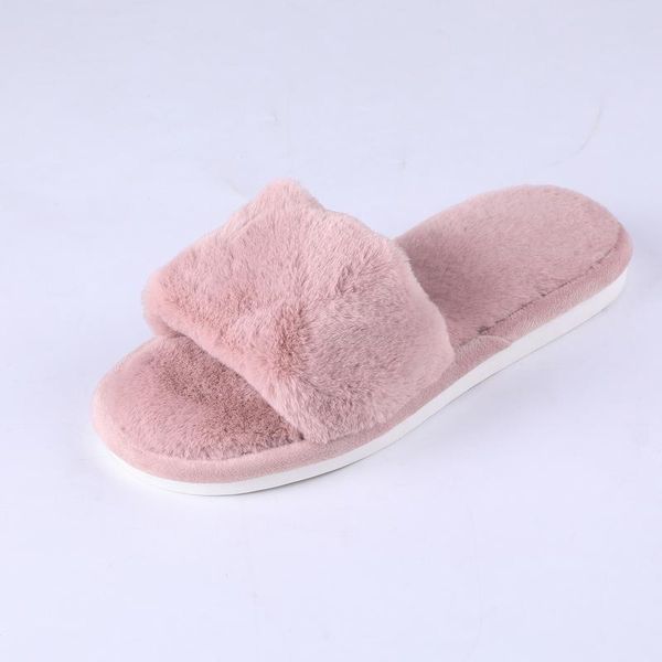 

slippers fluffy women 2021 autumn winter house faux fur fashion indoor warm shoes woman slip on flats female slides, Black