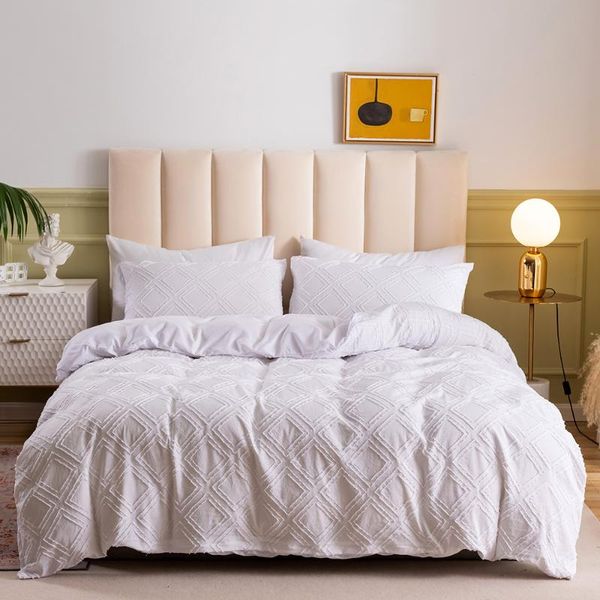 

bedding sets white series jacquard set simple wave cube duvet cover with pillowcase us eu full  king size 2/3pcs bed