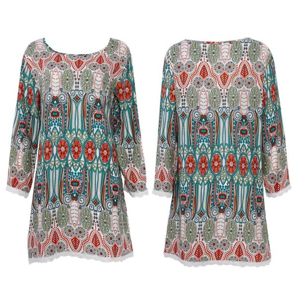 

maternity dresses women three-quarters sleeve round neck vintage floral print casual beach dress 3xuc, White