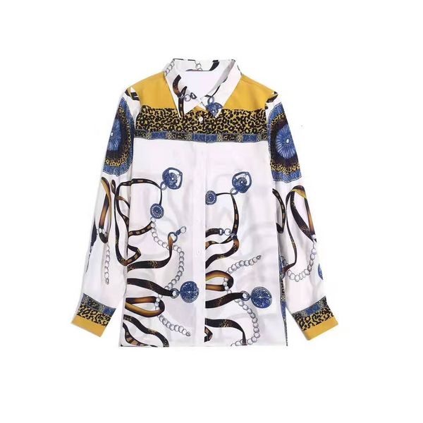 

european and american women's clothing 2021 the spring long-sleeved retro printed silk shirt bu6k, White