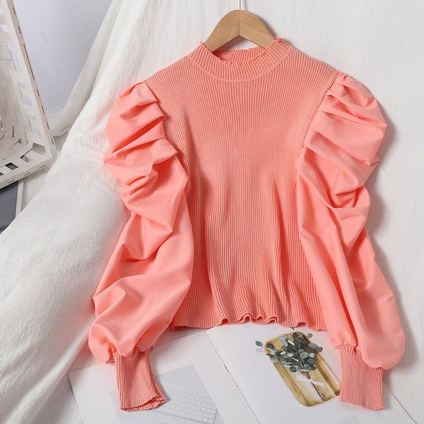 

women's blouses & shirts elegant fashion solid women blouse autumn winter long sleeve knitted pullovers, White