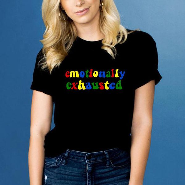 

women's t-shirt emotionally exhausted graphic t shirts woman plus fashion tshirts letter kawaii harajuku shirt love women size black, White