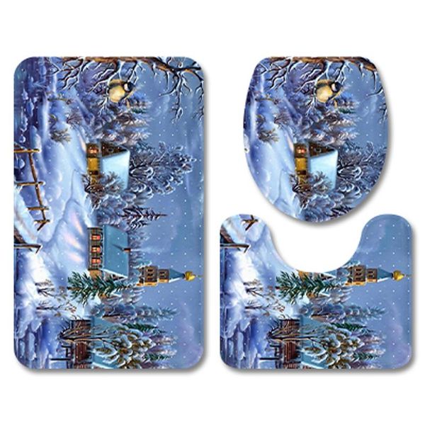

bath mats fashion mat set flannel anti slip toilet pad shower room decorative christmas santa scenery rug carpet bathroom