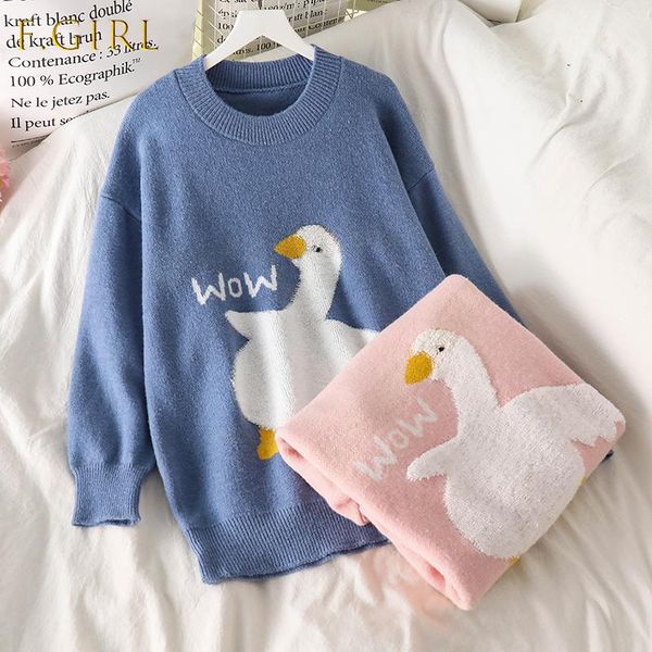 

women's sweaters cartoon duck winter clothes woman cute autumn jacquard warm pull femme preppy mujer 2021, White;black