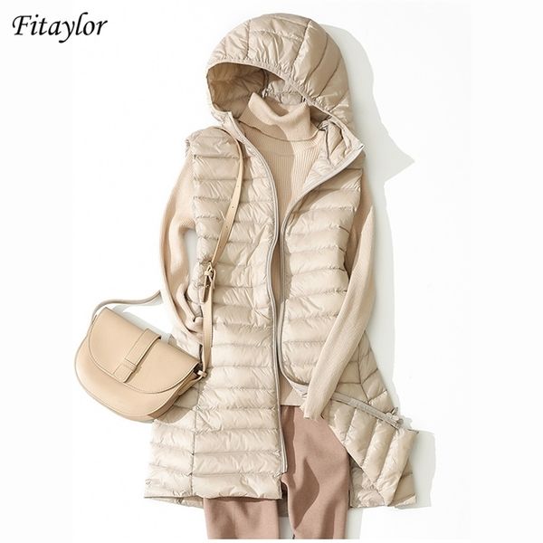 

fitaylor winter ultra light white duck down coat women 4xl plus size jacket medium long vest female casual zipper outerwear 211011, Black