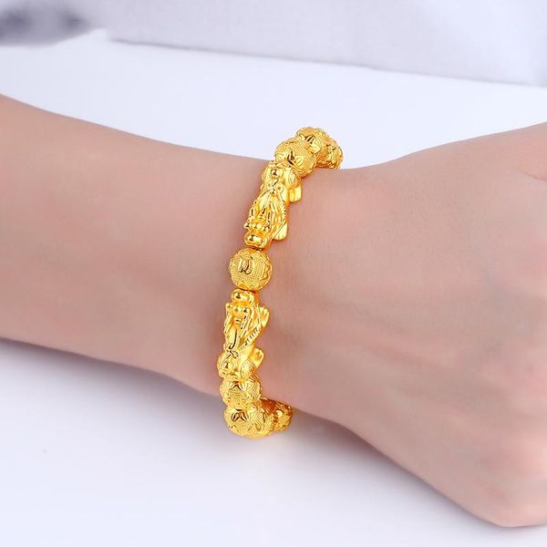 Braccialetti con ciondoli Lussuoso braccialetto portafortuna Pixiu 10mm Perline naturali Oro Attira ricchezza Salute e buona fortuna Catena da polso Gioielli di moda